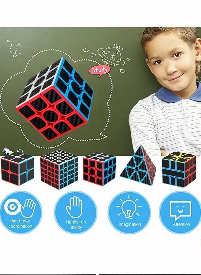 Magic Cube 2x2 3x3 5x5 Pyramid Set Puzzle Cube Easy Turning Toy Gift for Children Adults Pack of 5