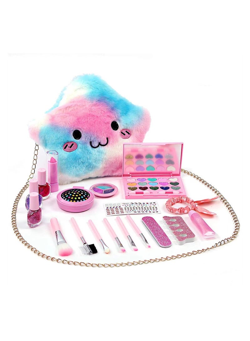 Non Toxic Kids Makeup Set for Girls Age 3-12 Real Washable Play Cosmetics with Cute Bag Fun Pretend Play Gift