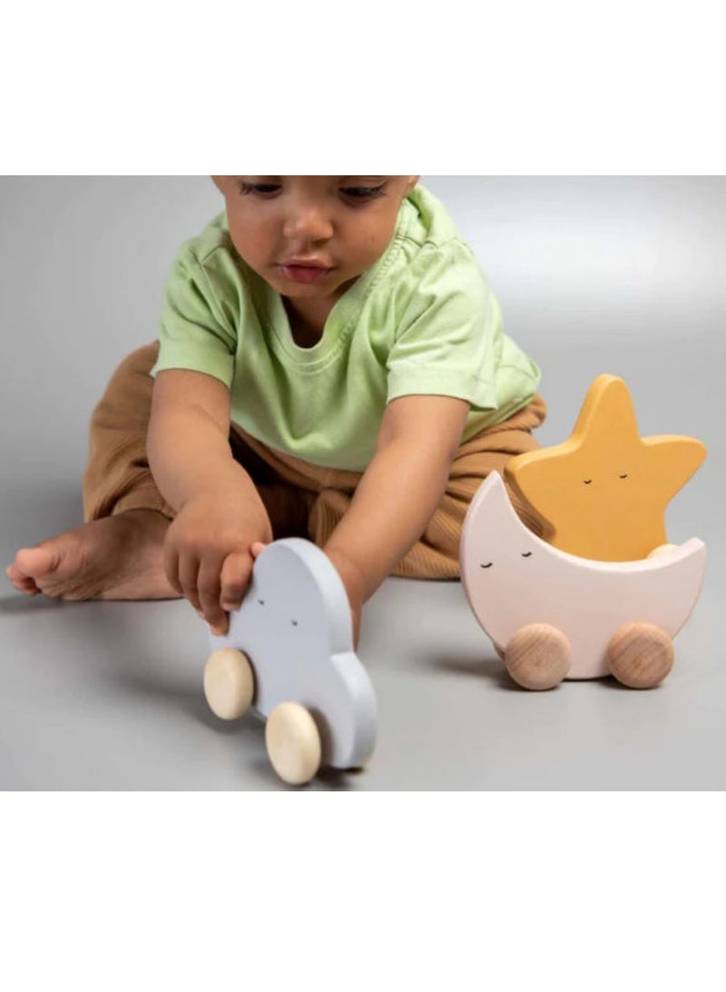 Moon rolling Wooden toy Safe, Smooth, Rounded, and Perfectly Sized for Little Hands Adorable Sky Rolling Toys for Toddlers