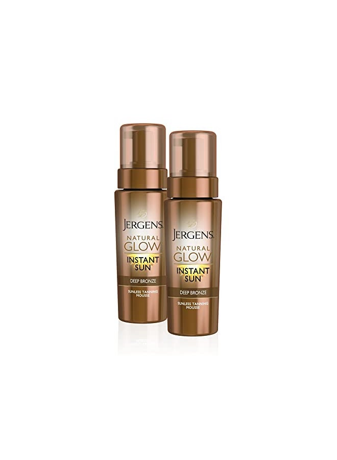 Jergens Natural Glow Instant Self Tanner Mousse, Sunless Deep Bronze Tan, Sunless Self-tanner, for a Natural-looking Tan, 6 Ounce (2 Pack)