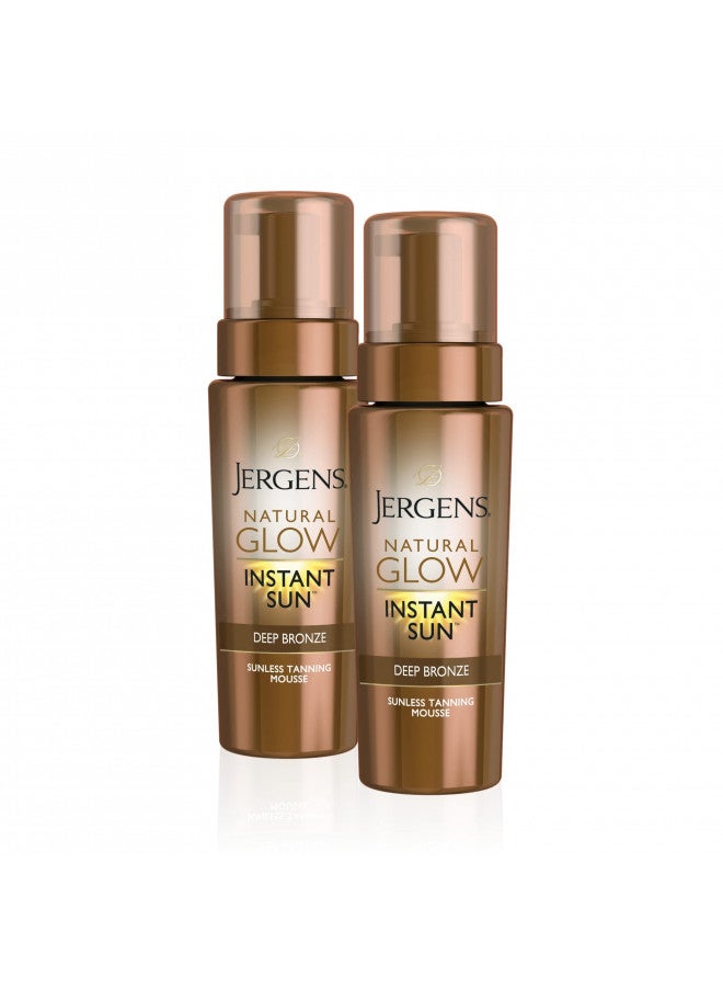 Jergens Natural Glow Instant Self Tanner Mousse, Sunless Deep Bronze Tan, Sunless Self-tanner, for a Natural-looking Tan, 6 Ounce (2 Pack)