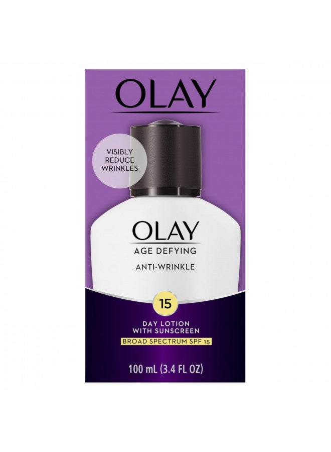 Olay Face Moisturizer Age Defying, Anti-Wrinkle Day Lotion with Sunscreen, Broad Spectrum , SPF 15, 3.4 Oz. (Pack of 3) Packaging may Vary