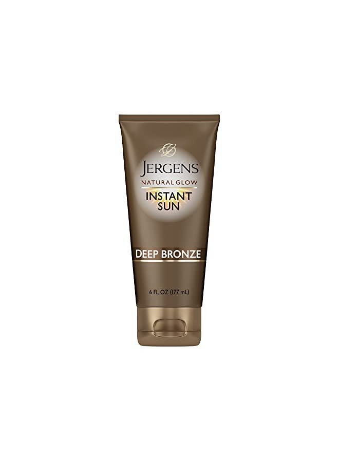 Jergens Natural Glow Instant Sun Self Tanner Lotion + Bronzer, Sunless Tanning Deep Bronze for a Natural-Looking Tan, 6 Ounce