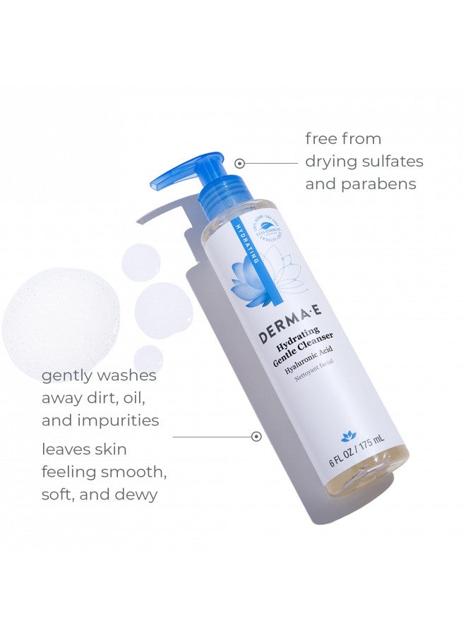 DERMA-E Hydrating Gentle Cleanser with Hyaluronic Acid Moisturizing Facial Cleanser Tones, Moisturizes & Improves Skin Texture Gently Exfoliating Face Wash, 6 fl oz