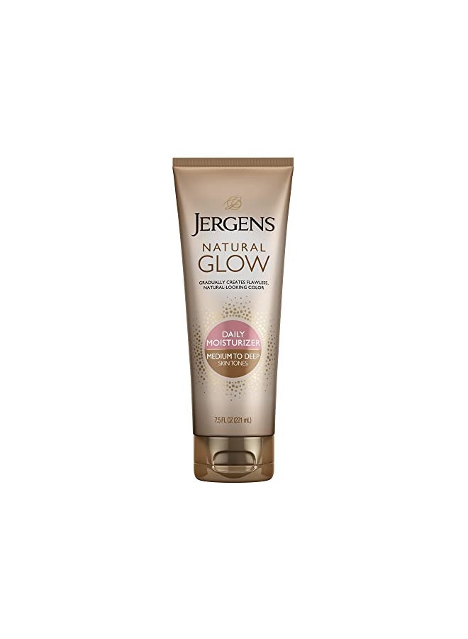 Jergens Natural Glow Self Tanner Lotion, Daily Sunless Fake Tanning, Medium to Deep Skin Tone, Daily Moisturizer, featuring Antioxidants and Vitamin E, 7.5 oz