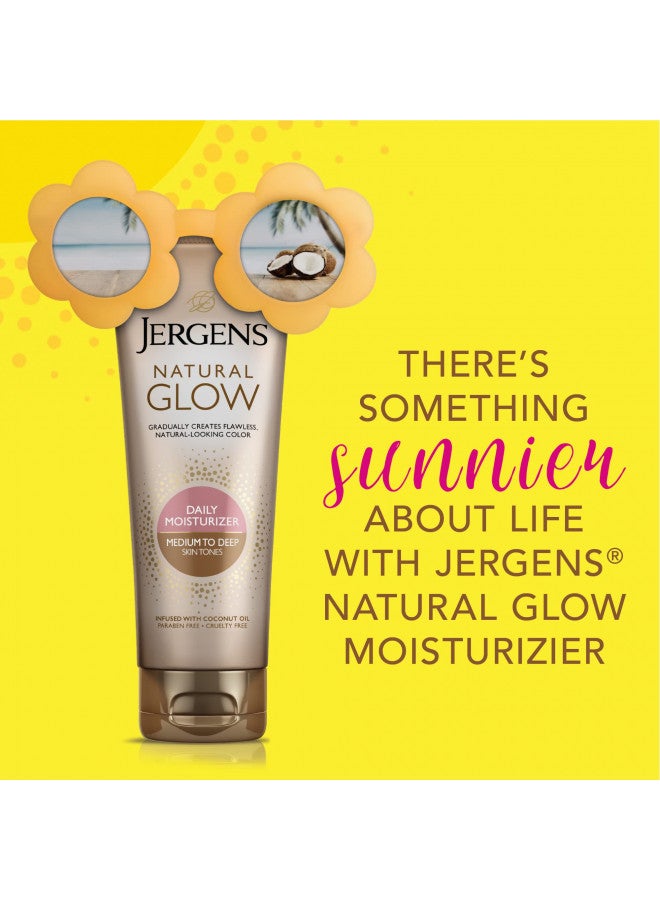 Jergens Natural Glow Self Tanner Lotion, Daily Sunless Fake Tanning, Medium to Deep Skin Tone, Daily Moisturizer, featuring Antioxidants and Vitamin E, 7.5 oz