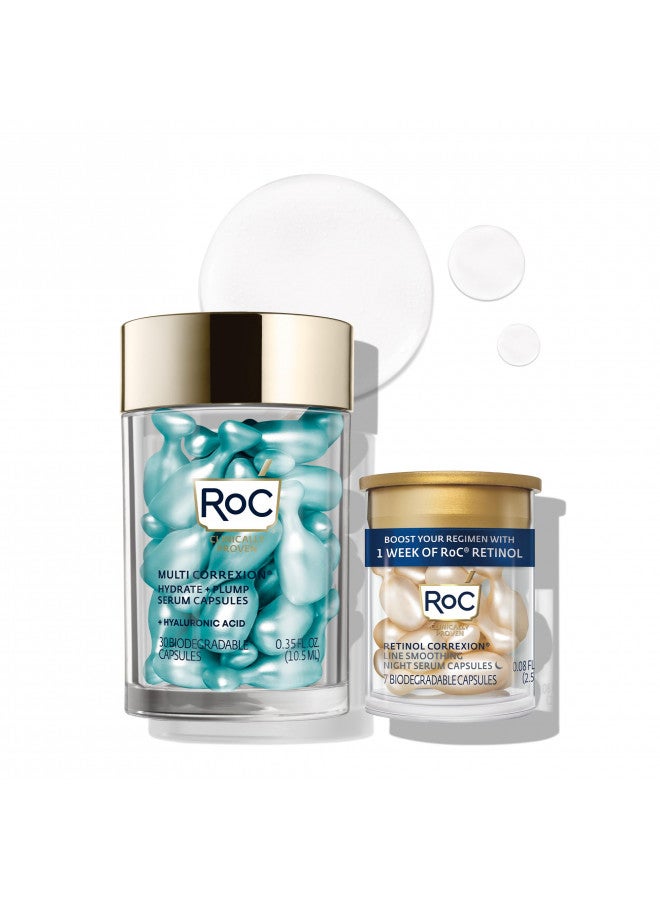 RoC Multi Correxion Hyaluronic Acid Night Serum Capsules (30 CT) for intesnt hydration + RoC Retinol Capsules (7 CT), Anti-Aging Skin Care, Wrinkle Treatment for Women & Men