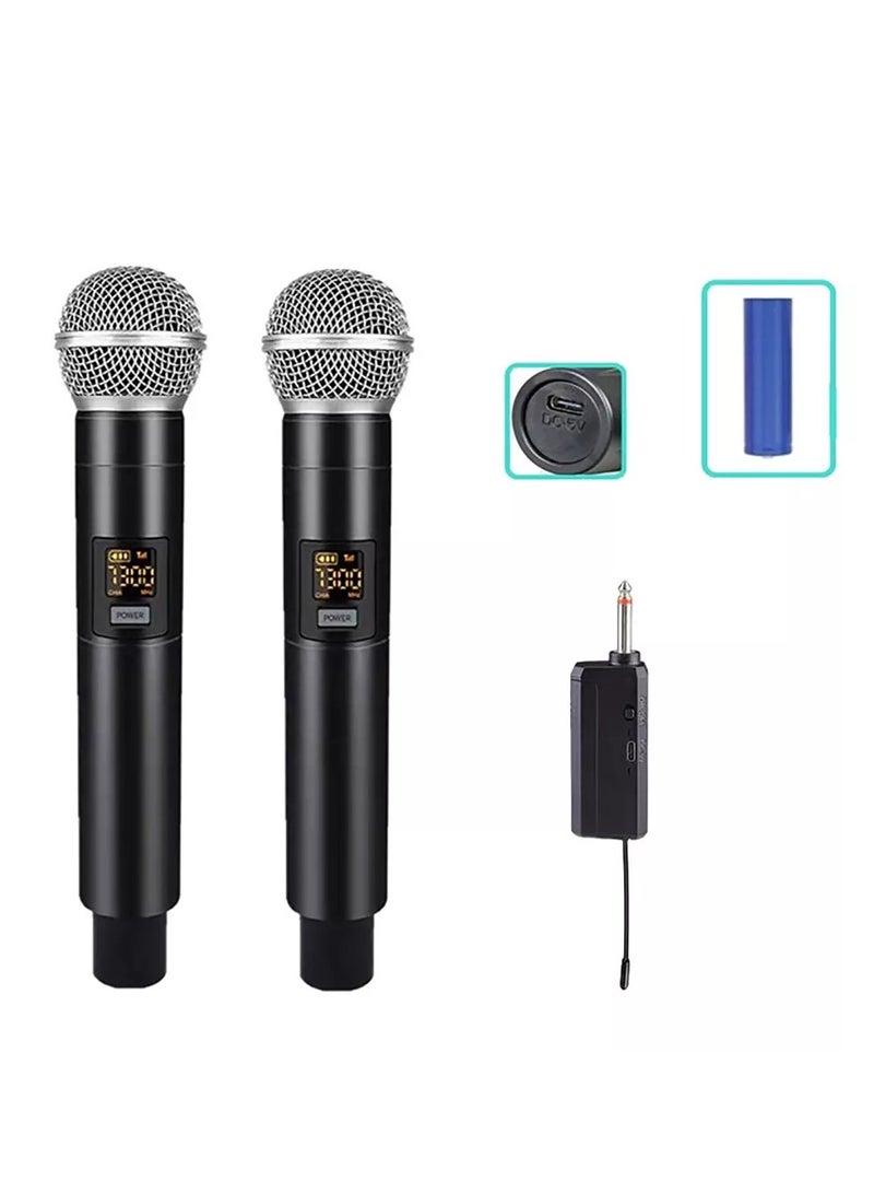 Wireless Microphone  UHF Cordless Dual Handheld Dynamic Mic Set With Rechargeable Receiver For Karaoke Party Voice Amplifier Singing Machine