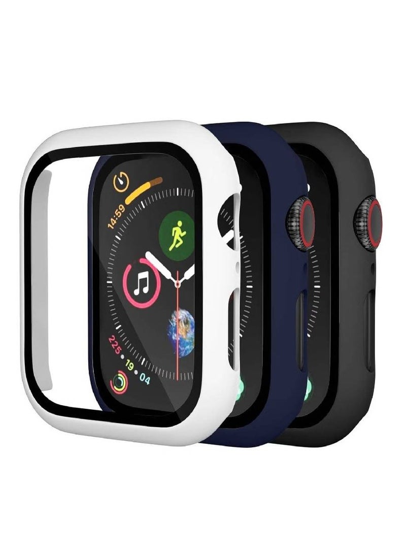 3 Pack Case Compatible with Watch 38mm Series 1/2/3, All-Around Ultra-Thin Bumper with Built-in Screen Protector, Full Cover Hard PC Protective Case Black Black/Navy Blue/White, 40mm