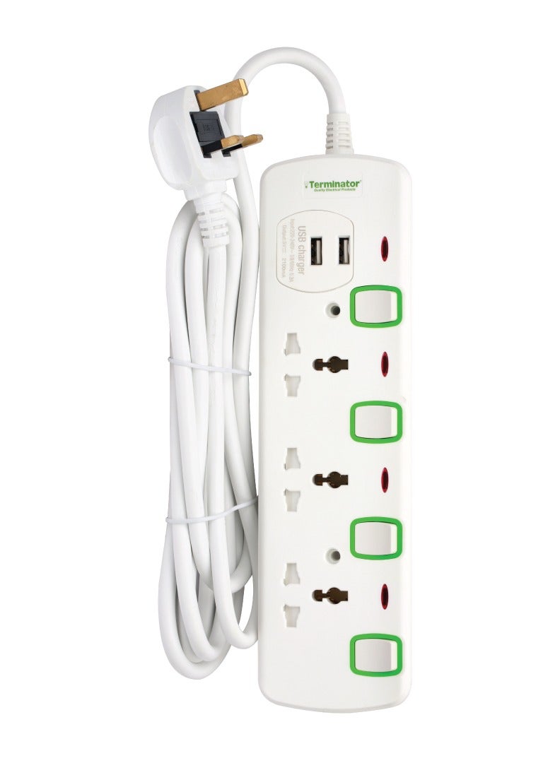 3Way Universal Power Extension Socket With USB 2.14A, 3M