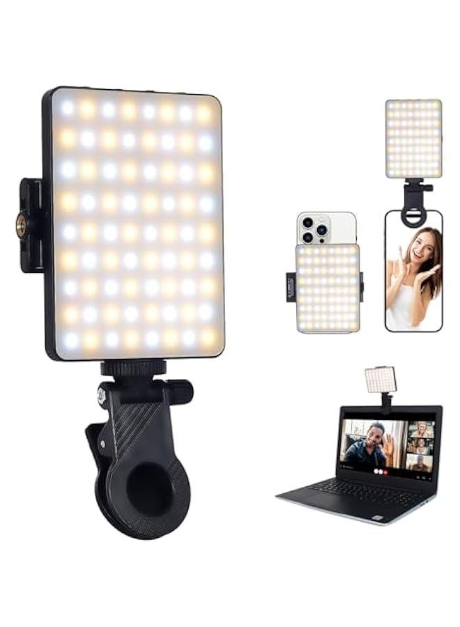 Rechargeable iPhone Selfie Light with Front & Back Clip, Three Light Modes Portable LED Selfie Light, Selfie Light for iPhone, Cell Phone, iPad, Laptop, TiKTok, Volg, Makeup, Video Conferencing