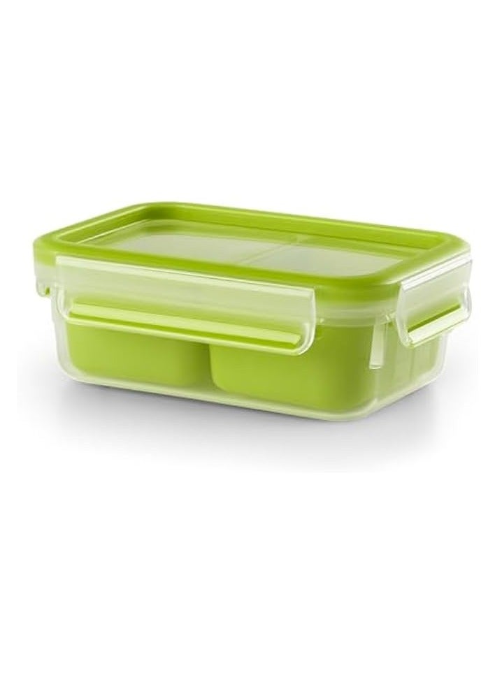 MasterSeal To Go Snack Box 0.55 Litre Food Container with 2 Inserts, Green, Plastic