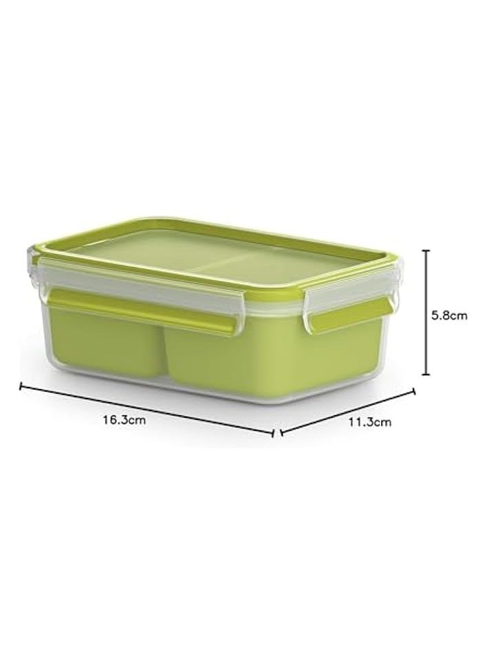 MasterSeal To Go Snack Box 0.55 Litre Food Container with 2 Inserts, Green, Plastic