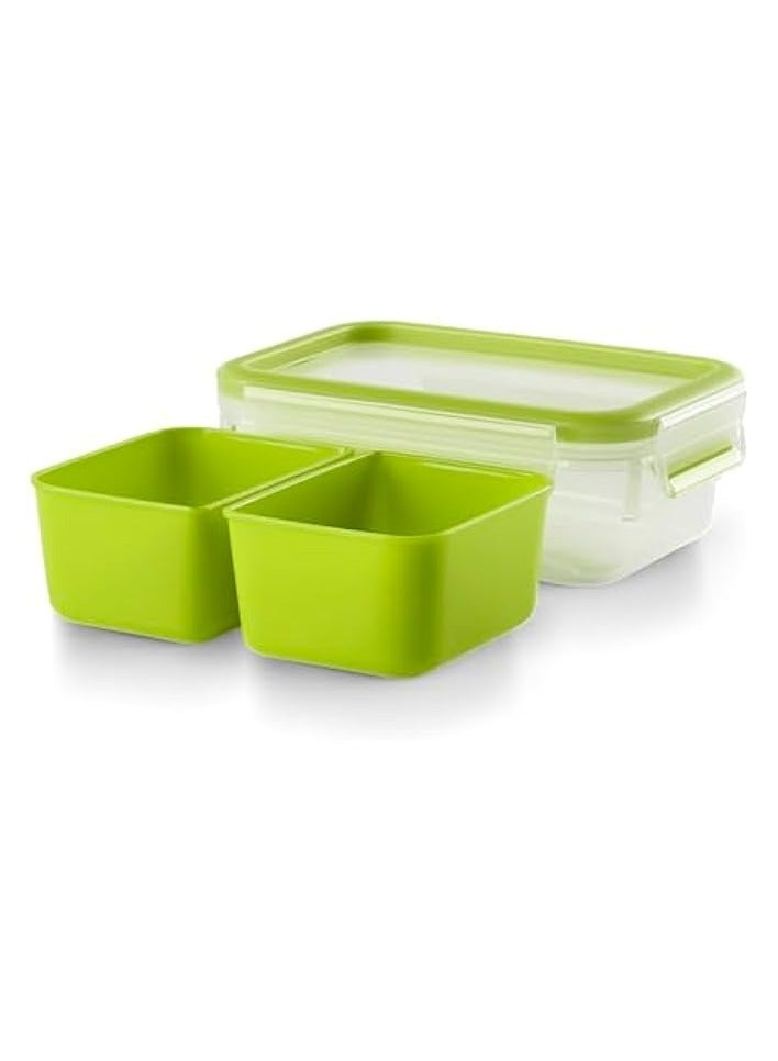 MasterSeal To Go Snack Box 0.55 Litre Food Container with 2 Inserts, Green, Plastic