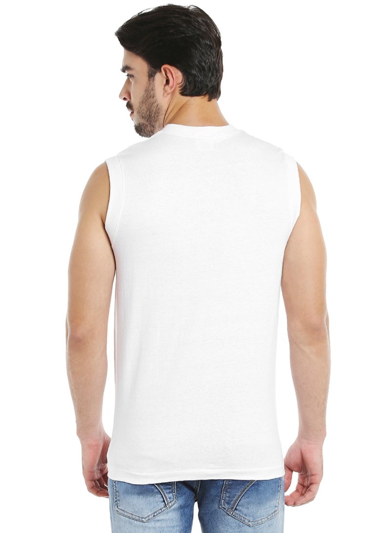 MEN'S SLEEVELESS V-NECK COTTON T-SHIRT (PACK OF 3) - WHITE