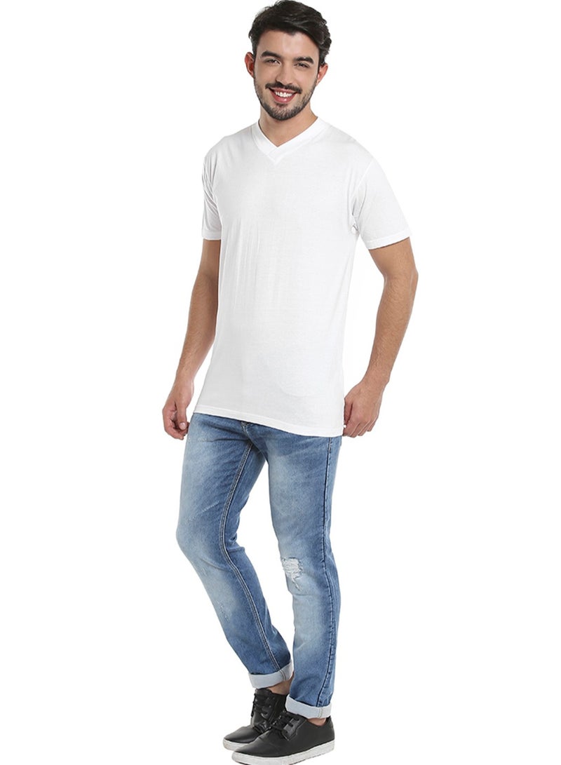 MEN'S V-NECK COTTON T-SHIRT (PACK OF 3) - WHITE