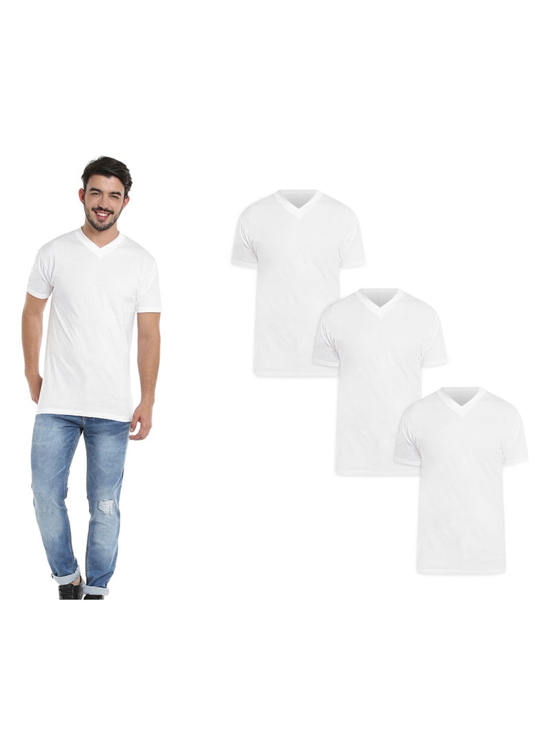 MEN'S V-NECK COTTON T-SHIRT (PACK OF 3) - WHITE