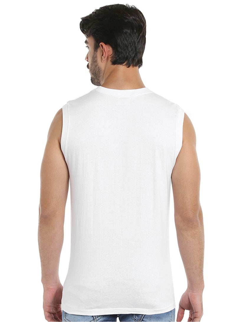 MEN'S SLEEVELESS V-NECK COTTON T-SHIRT (PACK OF 3) - WHITE