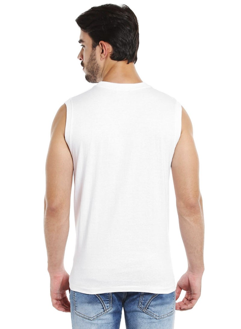 MEN'S SLEEVELESS O-NECK COTTON T-SHIRT (PACK OF 3) - WHITE