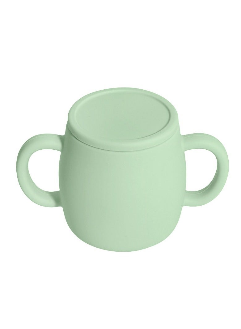 Children's Anti-Fall And High Temperature Resistant Silicone Green Flat Lid Cup 280ML