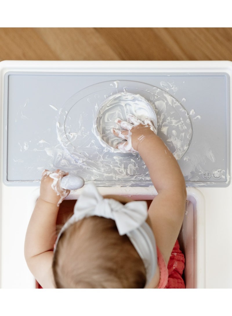 ezpz Tiny Placemat - 6 Months+ (Pewter) - Non-Slip, 100% Silicone Placemat for Toddlers and Babies - Fits on Most Highchair Trays - Rolls-Up - Dishwasher Safe