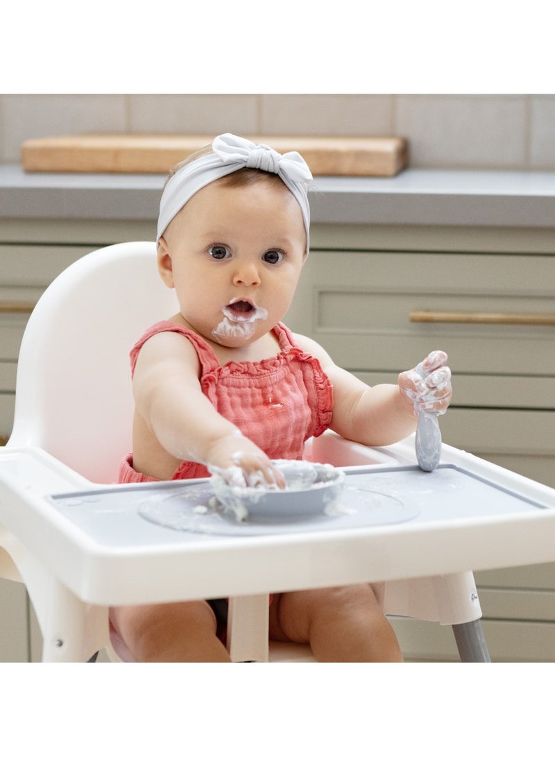 ezpz Tiny Placemat - 6 Months+ (Pewter) - Non-Slip, 100% Silicone Placemat for Toddlers and Babies - Fits on Most Highchair Trays - Rolls-Up - Dishwasher Safe