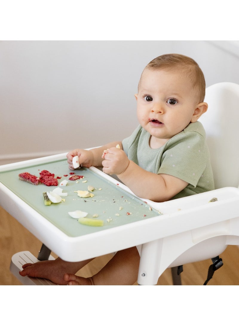 ezpz Tiny Placemat - 6 Months+ (Sage) - Non-Slip, 100% Silicone Placemat for Toddlers and Babies - Fits on Most Highchair Trays - Rolls-Up - Dishwasher Safe