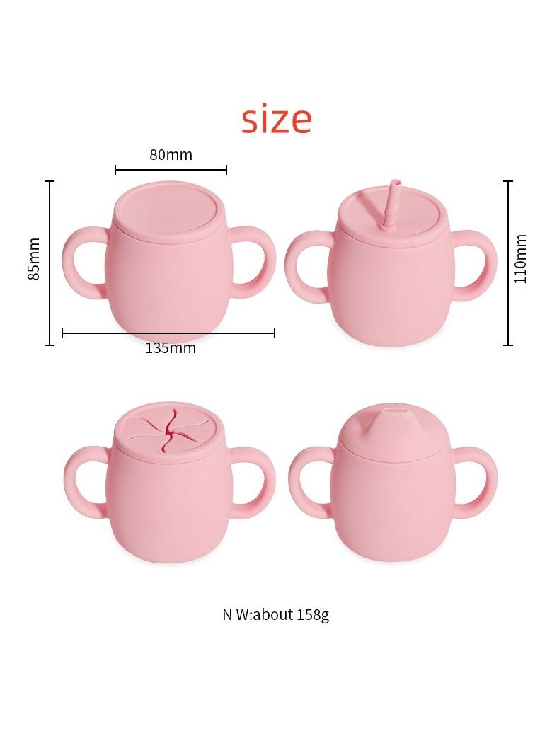 Children's Anti-Fall And High Temperature Resistant Silicone Cup Flat Cover Purple Pink 280ML