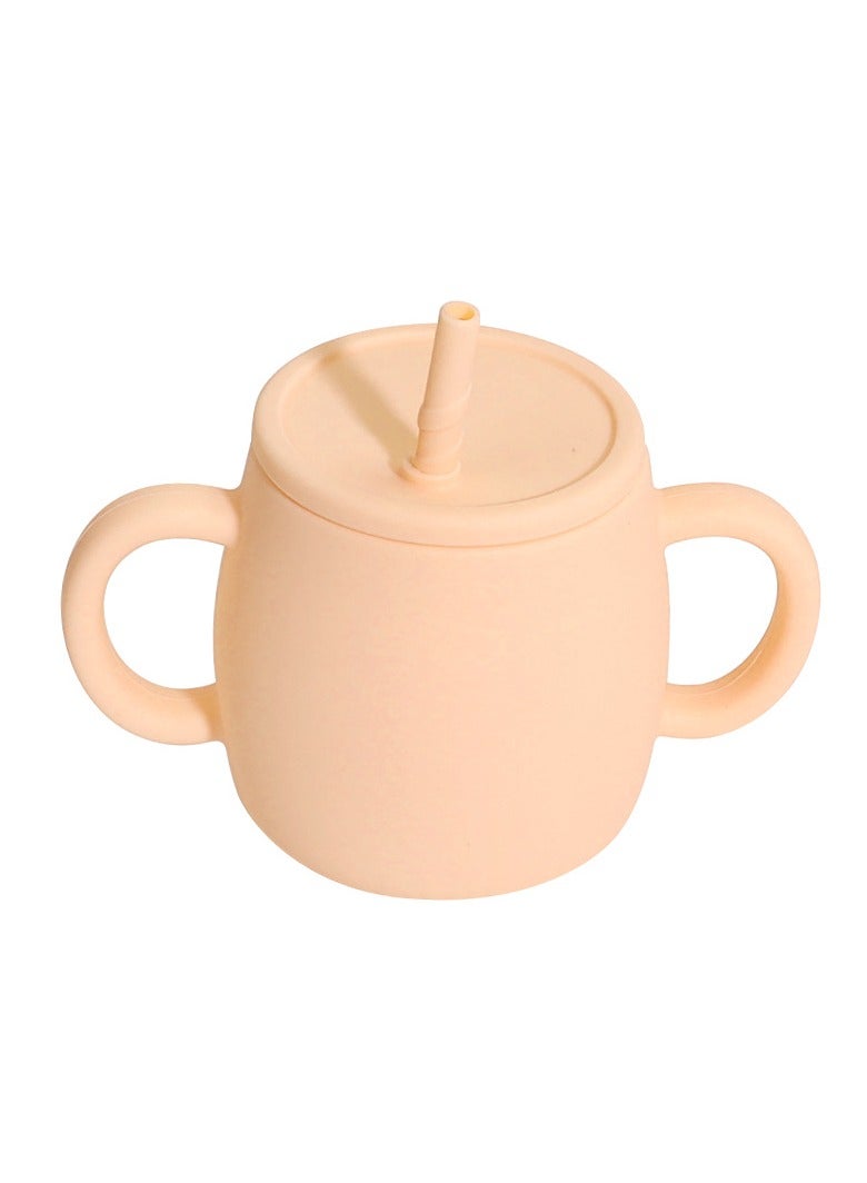 Children's Anti-Fall And High Temperature Resistant Silicone Cup Beige Straw Cup Lid 280ML