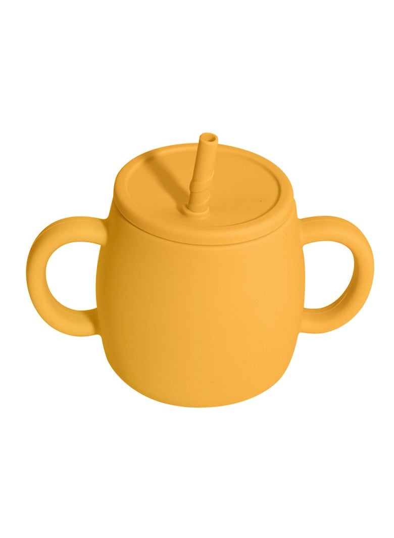 Children's Anti-Fall And High Temperature Resistant Silicone Cup Straw Cup Lid Yellow 280ml