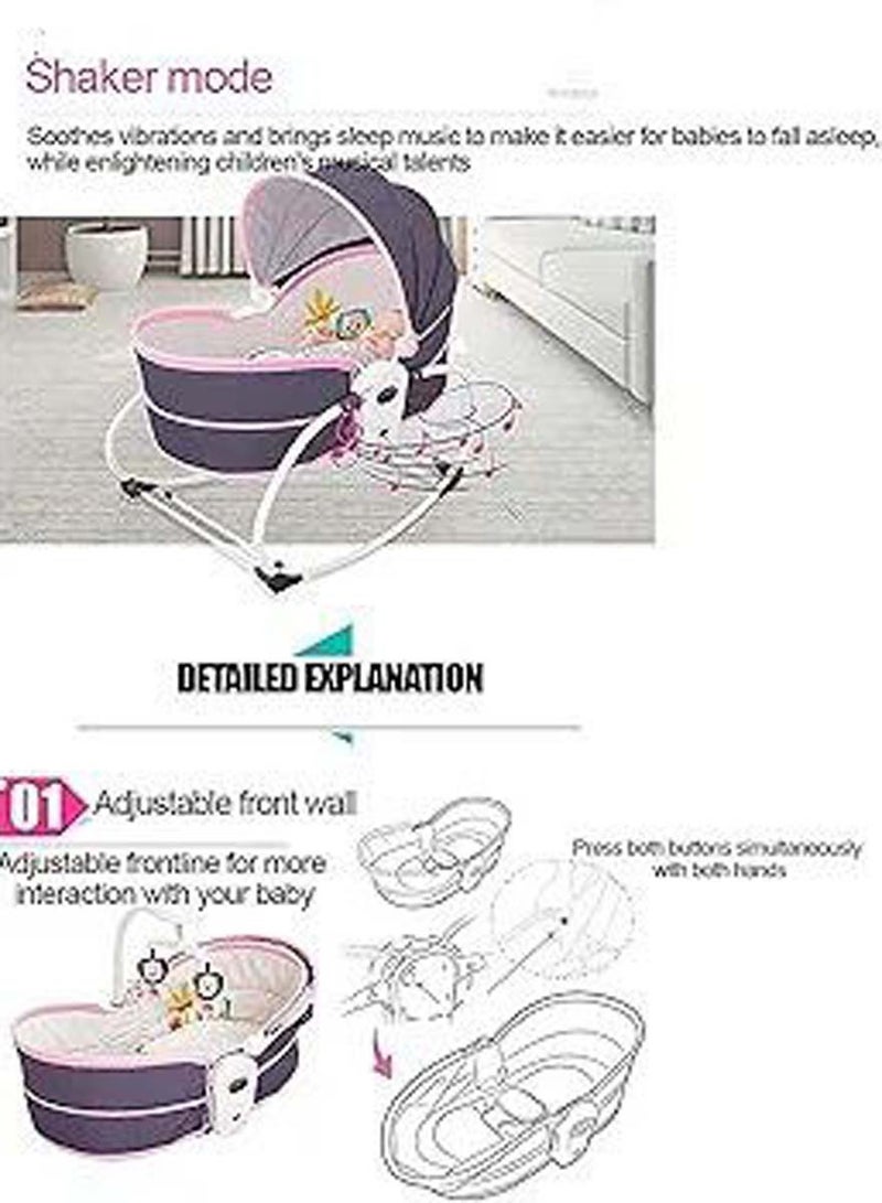 5 in 1 Baby comfortable electric bouncer chair baby rocking crib with toy bar & music vibration box 3 speed backrest adjustment can sit can lift basket for 0-3 years old babies