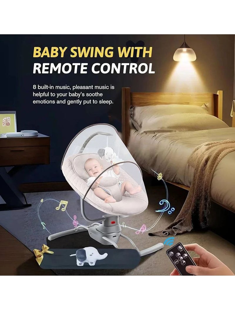 Electric baby bouncer chair baby swing chair with remote control 3 point harness 3 swing modes 8 preset lullabies soft padded newborn toddler bouncer.