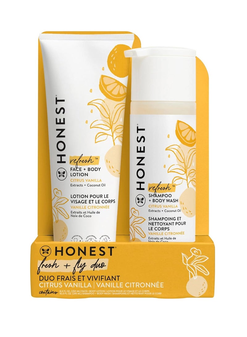 The Honest Company 2-in-1 Cleansing Shampoo + Body Wash and Face + Body Lotion Bundle | Gentle for Baby | Naturally Derived | Citrus Vanilla Refresh, 18.5 fl oz