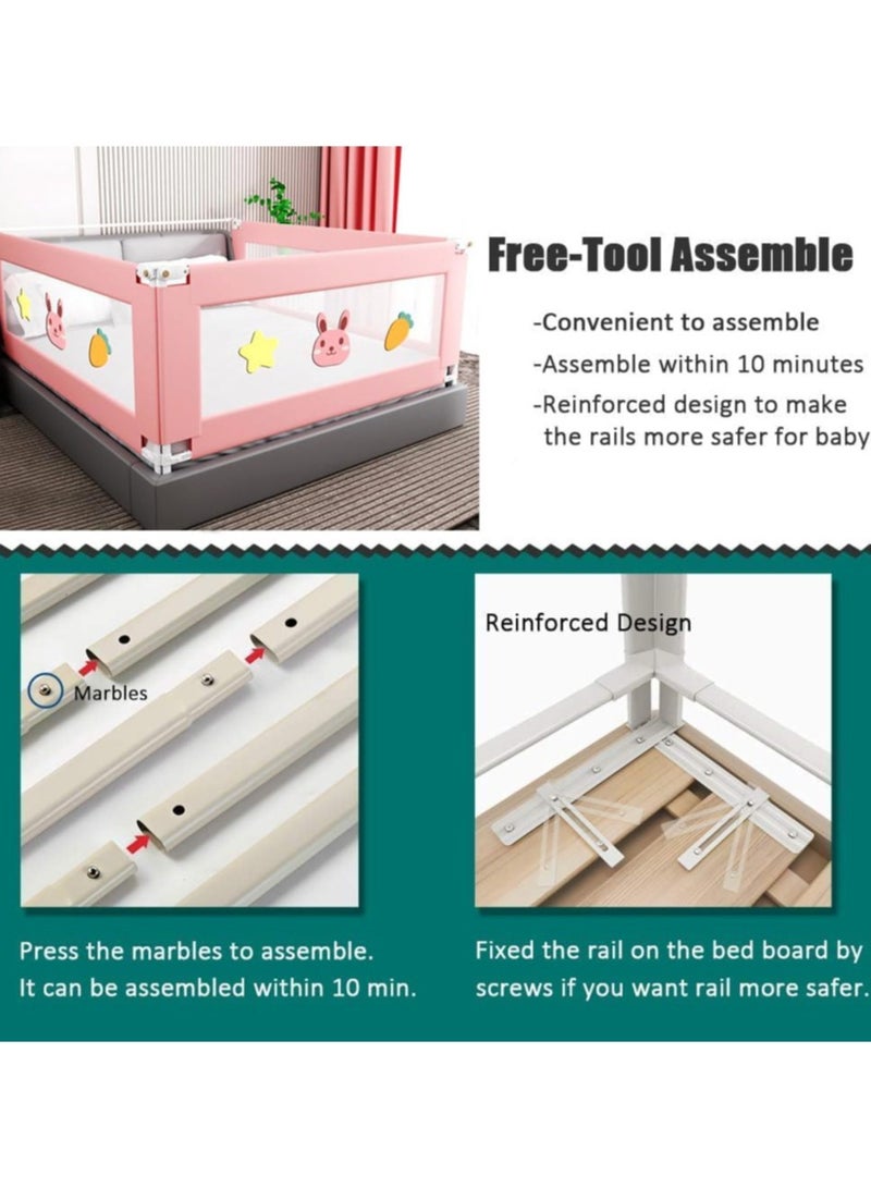 Bed Rail for Toddlers,Bed Guard Fence Baby Bedrail Guard,Adjustable Swing Down Bed Rail, Collapsible Safety Bed Barrier for Kids Pink