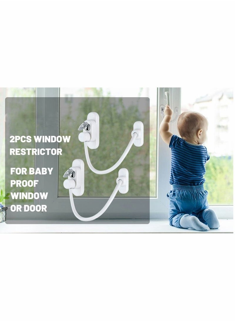 2 Pack Window Door Restrictor Child Baby Safety Security Lock Cable Wire with Self Drilling Screws and Keys for Home Public Commercial Applications