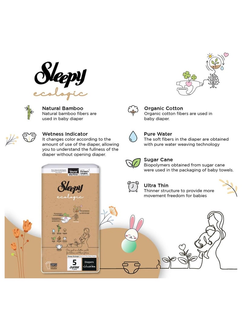 Sleepy Ecologic Size 5 40 Count (New Born) Hypoallergenic Plant-Based, Biodegradable, Sustainable Premium Taped Diapers with high absorption Organic Baby Dry Diaper 3-6 kg 100% leakproof