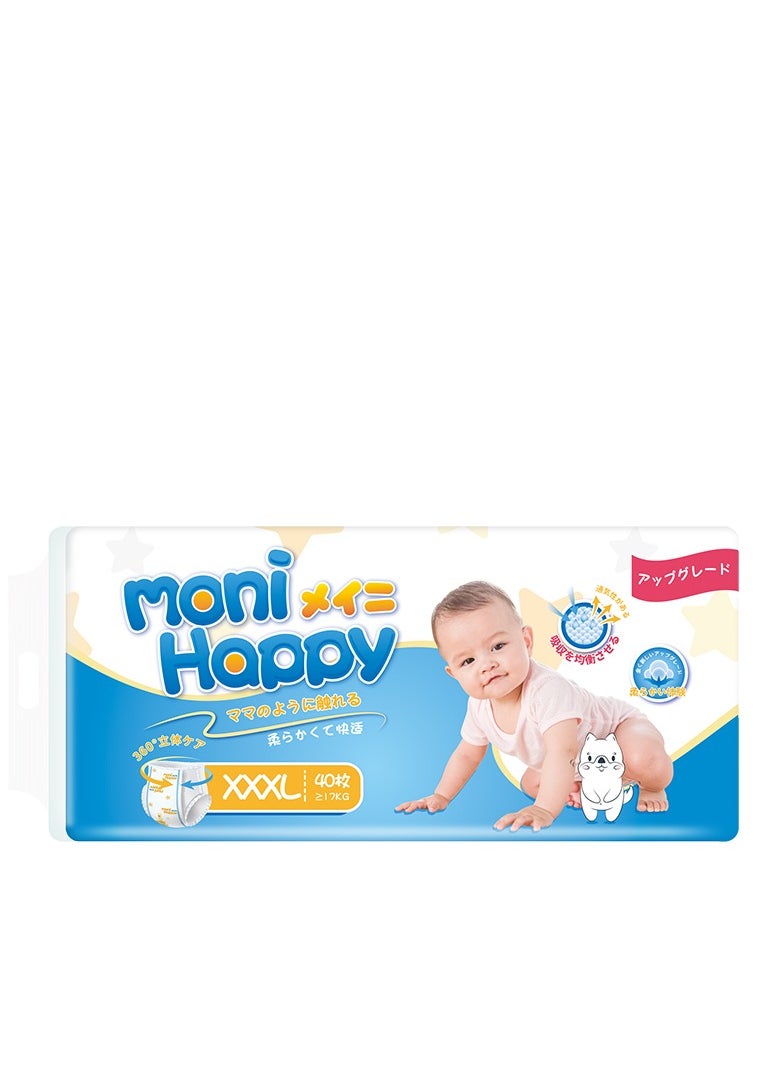 Moni Happy  Baby Comfort Fit Pants Diapers |Size 7, XXX Large| Suitable for babies over 17+ Kg and for 24+ Months|40 Diapers SAP Instant Absorption Core Carefully chosen breathable & sealed base film for 12hours