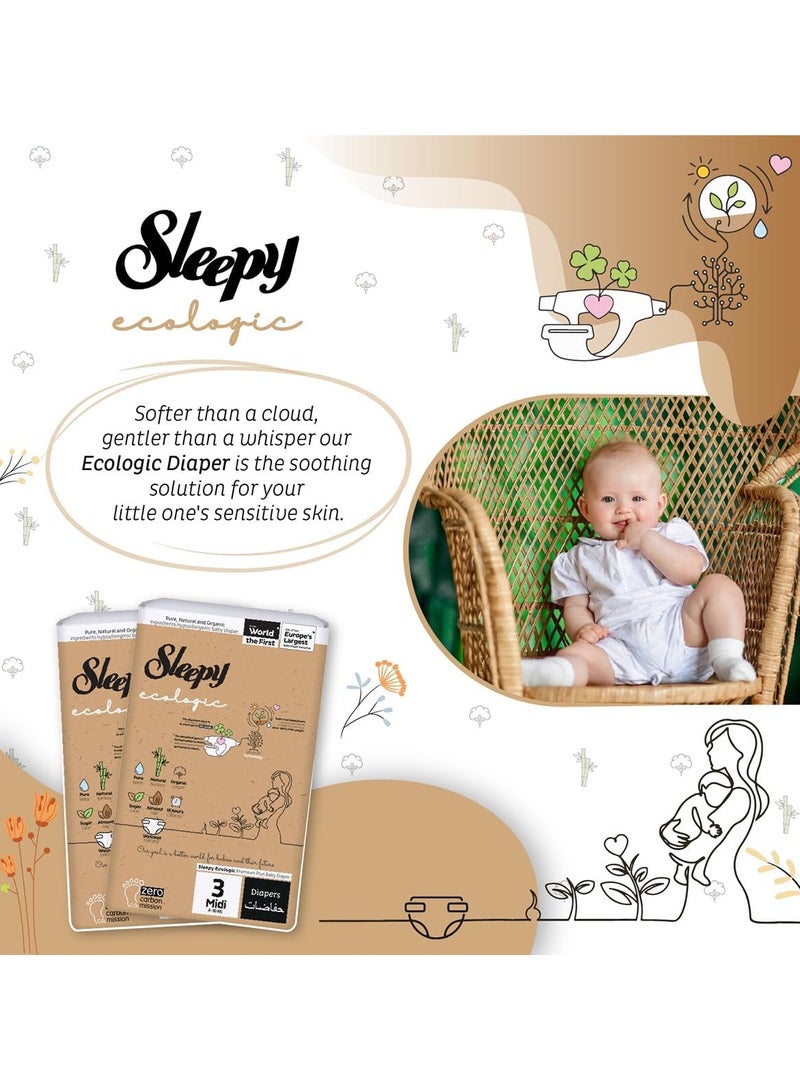 Sleepy Ecologic Size 3 112 Count (New Born) Hypoallergenic Plant-Based, Biodegradable, Sustainable Premium Taped Diapers with high absorption Organic Baby Dry Diaper 3-6 kg 100% leakproof