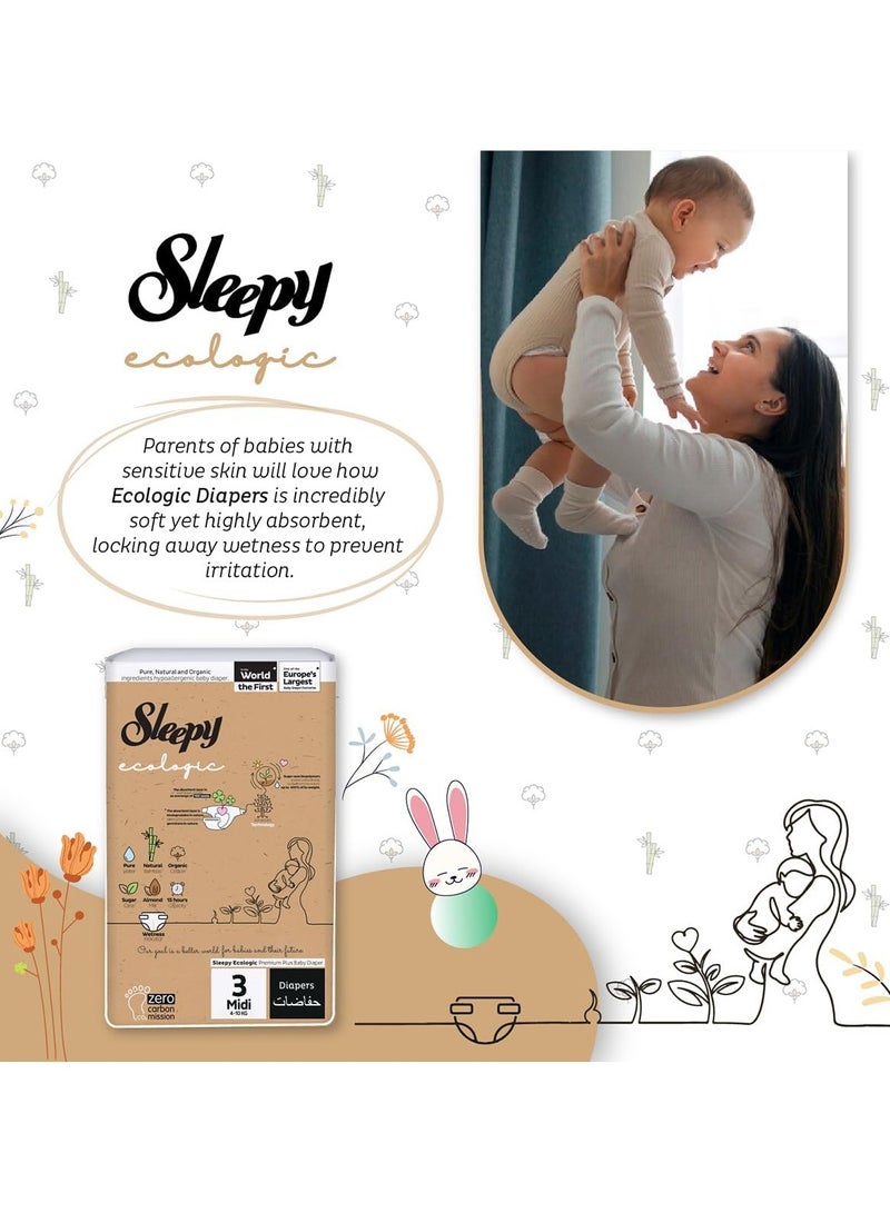 Sleepy Ecologic Size 3 112 Count (New Born) Hypoallergenic Plant-Based, Biodegradable, Sustainable Premium Taped Diapers with high absorption Organic Baby Dry Diaper 3-6 kg 100% leakproof