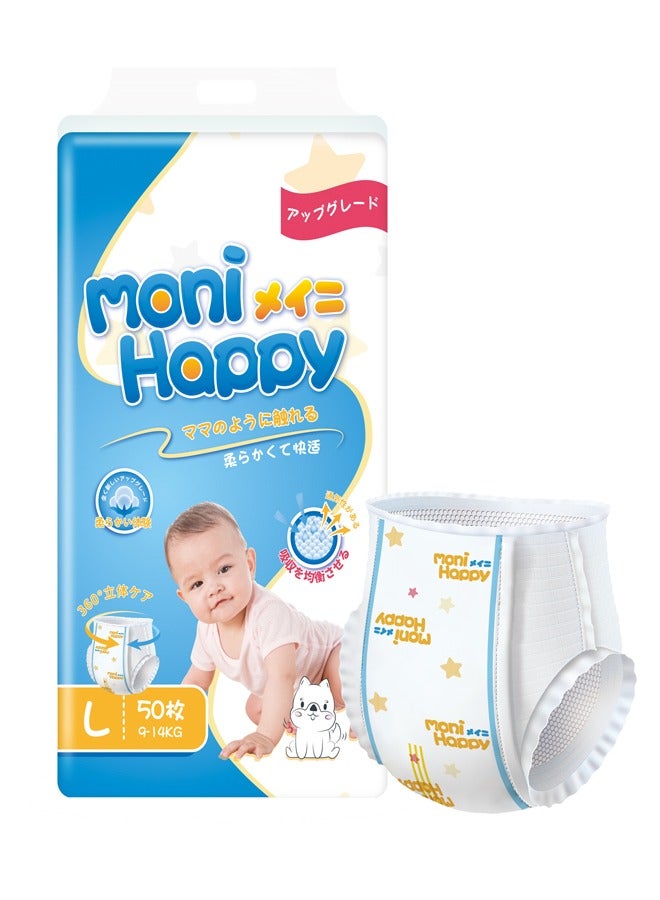 Moni Happy Diapers Daily Care Pants Style Disposable Diapers | Large Size 4 | 9-14Kg | 50 Diapers