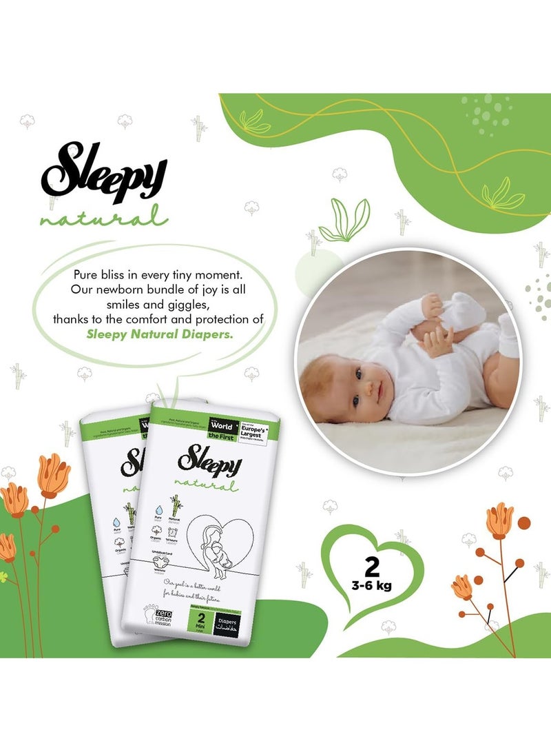 Sleepy Natural Size 2 (NewBorn) 84 Count  3-6Kg Hypoallergenic Baby Dry Diapers  Organic Cotton  Highly Absorbent Bamboo Extract  Ultimate Comfort and Dryness  100% Leakage Protection