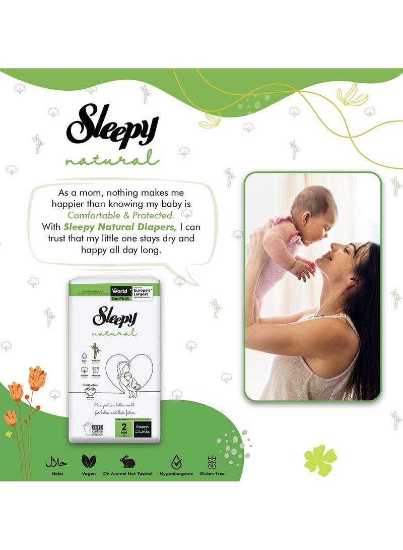 Sleepy Natural Size 2 (NewBorn) 84 Count  3-6Kg Hypoallergenic Baby Dry Diapers  Organic Cotton  Highly Absorbent Bamboo Extract  Ultimate Comfort and Dryness  100% Leakage Protection