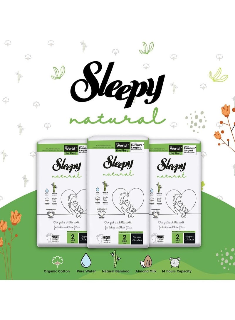 Sleepy Natural Size 2 (NewBorn) 84 Count  3-6Kg Hypoallergenic Baby Dry Diapers  Organic Cotton  Highly Absorbent Bamboo Extract  Ultimate Comfort and Dryness  100% Leakage Protection