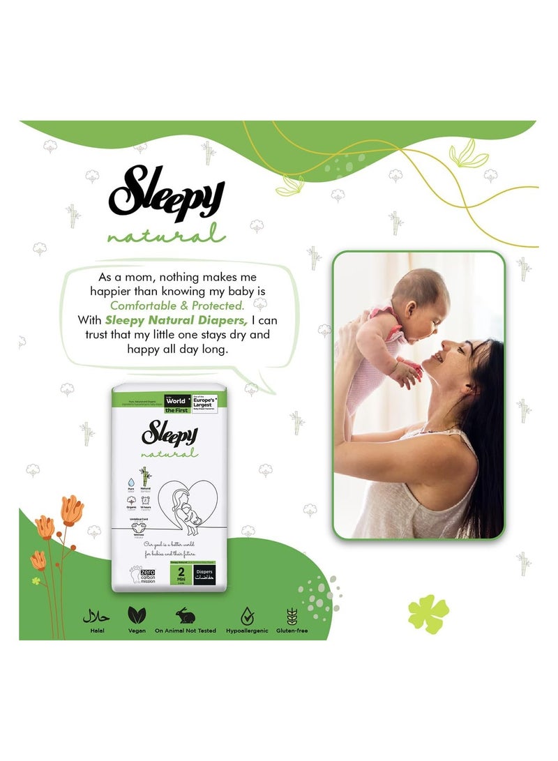 Sleepy Natural Size 2 (NewBorn) 168 Count  3-6Kg Hypoallergenic Baby Dry Diapers  Organic Cotton  Highly Absorbent Bamboo Extract  Ultimate Comfort and Dryness  100% Leakage Protection