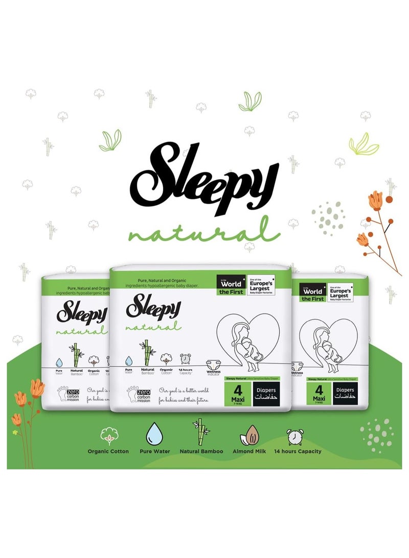 Sleepy Natural Size 4 (NewBorn) 150 Count 7-14Kg Hypoallergenic Baby Dry Diapers  Organic Cotton  Highly Absorbent Bamboo Extract  Ultimate Comfort and Dryness  100% Leakage Protection