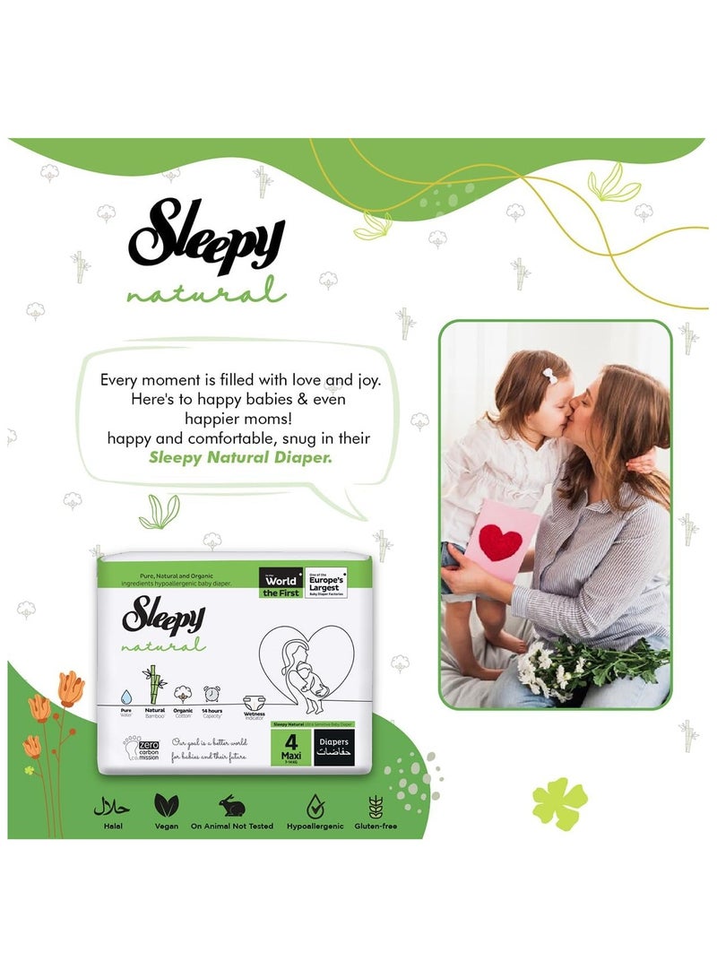 Sleepy Natural Size 4 (NewBorn) 150 Count 7-14Kg Hypoallergenic Baby Dry Diapers  Organic Cotton  Highly Absorbent Bamboo Extract  Ultimate Comfort and Dryness  100% Leakage Protection