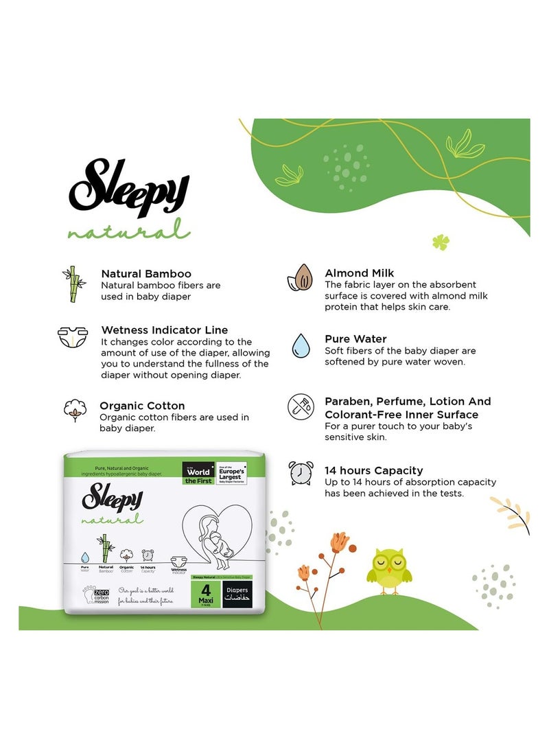 Sleepy Natural Size 4 (NewBorn) 150 Count 7-14Kg Hypoallergenic Baby Dry Diapers  Organic Cotton  Highly Absorbent Bamboo Extract  Ultimate Comfort and Dryness  100% Leakage Protection