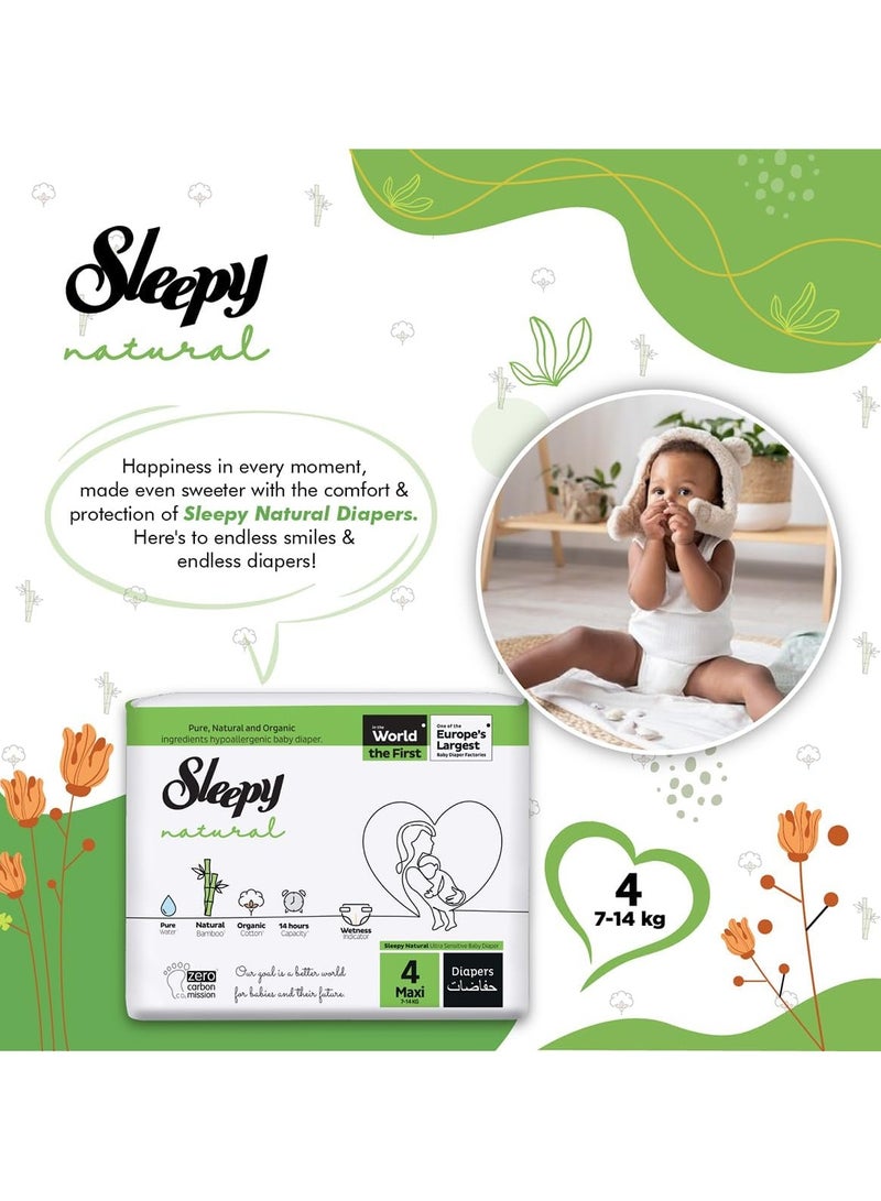 Sleepy Natural Size 4 (NewBorn) 150 Count 7-14Kg Hypoallergenic Baby Dry Diapers  Organic Cotton  Highly Absorbent Bamboo Extract  Ultimate Comfort and Dryness  100% Leakage Protection