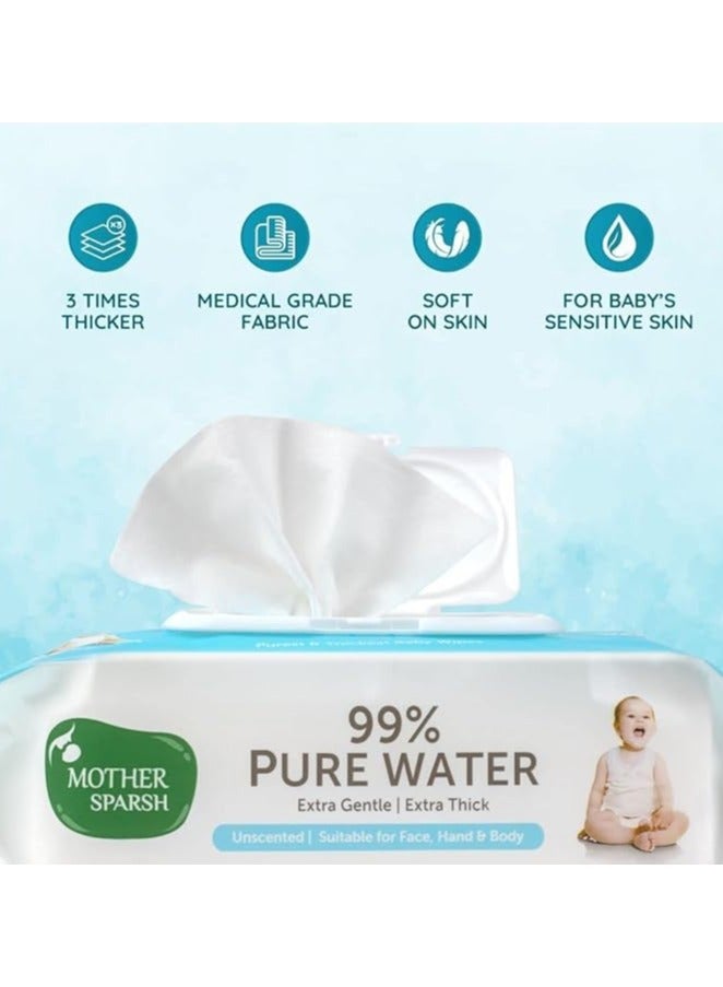 Mother Sparsh 99% Pure Water Baby Wipes (40 Unscented Wipes) Travel Friendly Pack made with Plant Based Fabric