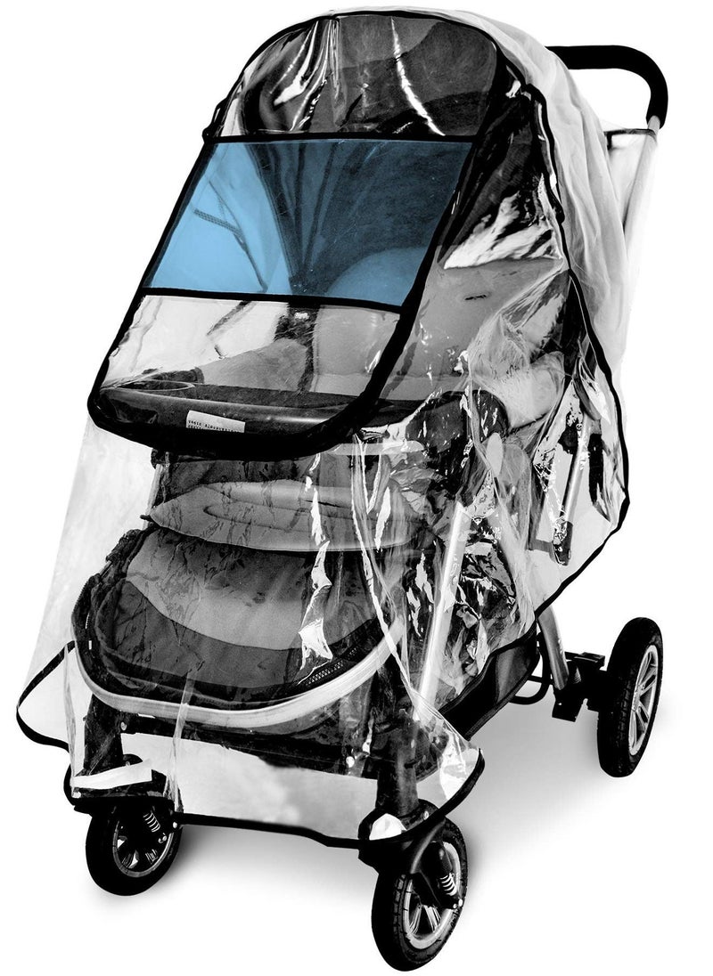 Stroller Rain Cover Weather Shield, KASTWAVE Universal Premium Stroller Accessory, Waterproof, Windproof Protection, Protect from Dust Snow, Baby Travel Safe Durable Clear Plastic